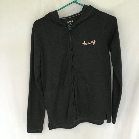 Hurley Hooded Sweatshirt Cotton Pullover Graphic in Charcoal Gray Size XS Beach - Picture 2 of 5